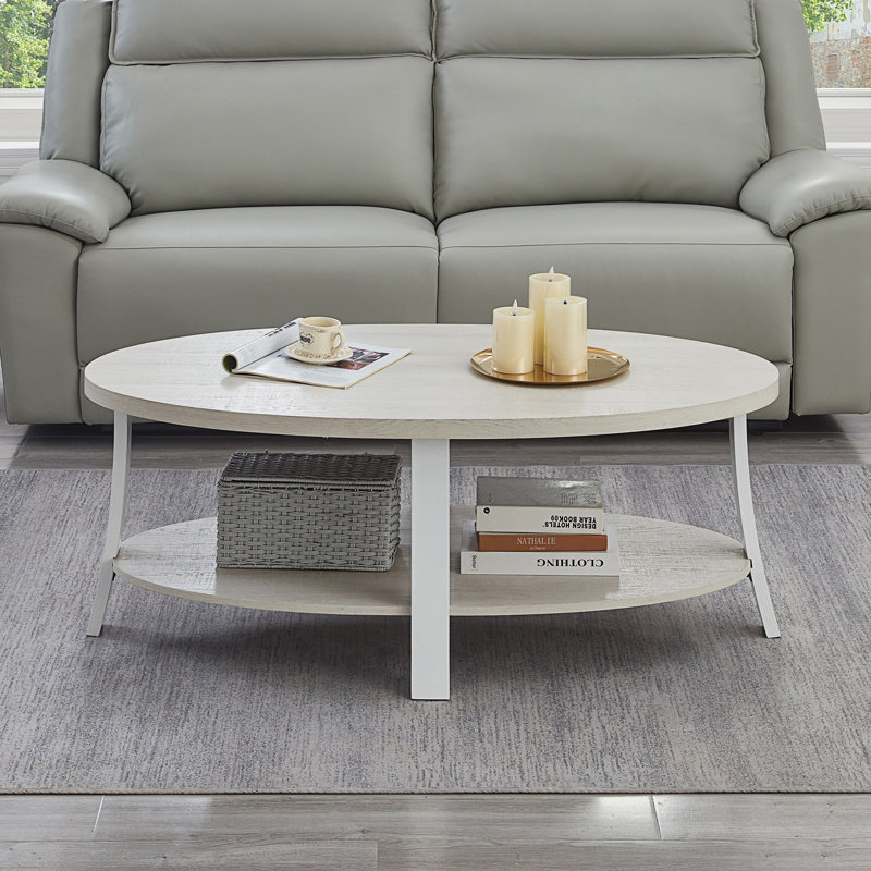 Table basse contemporaine, tablette ovale, Blanc