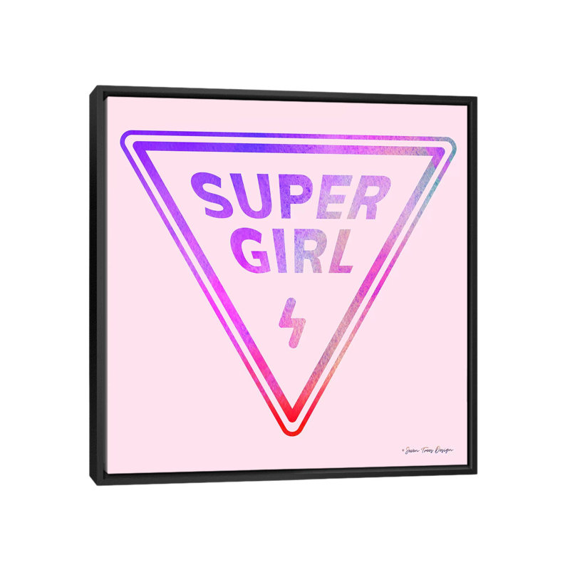 Super Girl - reproduction d'art textuel, H 12 po x l 12 po x P 1,5 po, Toile avec cadre noir, Pas de tapis