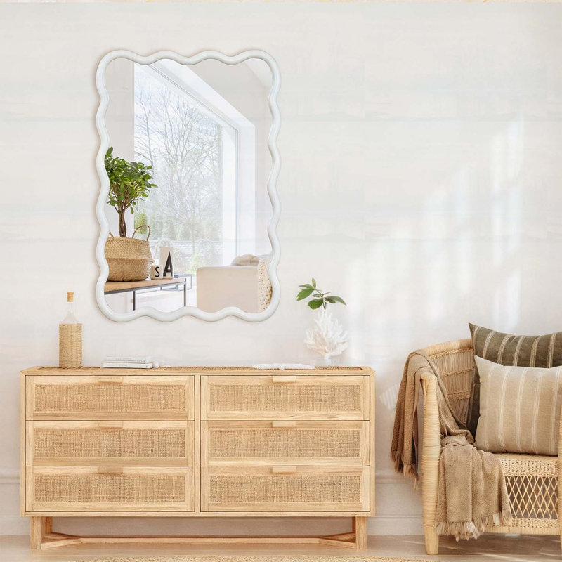 Miroir en bois, idéal pour une utilisation décorative et fonctionnelle dans diverses pièces, 36 po x 24 po, Blanc