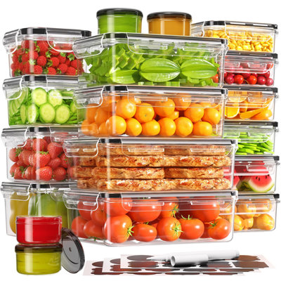 36-Piece Food Storage Containers with Lids(18 Container & 18 Lid), Plastic Food Containers for Pantry & Kitchen Storage and Organization, BPA-Free, Le