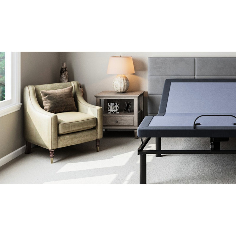 Adjustable Bed Base Os2 For Queen - Head And Foot Position , Programmable Memory Position, Emergency Power Down Battery Box, 850 Lbs Capacity, Blue Silk