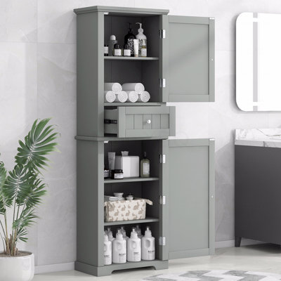Tall Bathroom Storage Cabinet, Freestanding Storage Cabinet With Drawer And Adjustable Shelves, MDF Board With Painted Finish