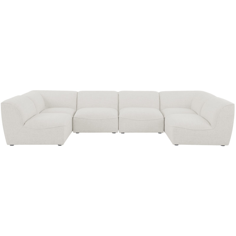 Canapé modulaire de coin Arens, Tissu crème texturé en lin