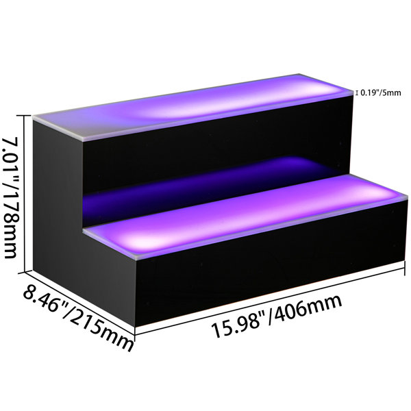 3 Step LED Display Shelf, Lighted Bar Shelves