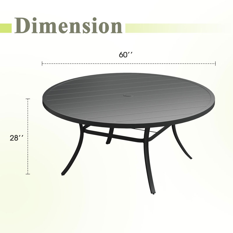 60" Round Patio Dining Table, Black