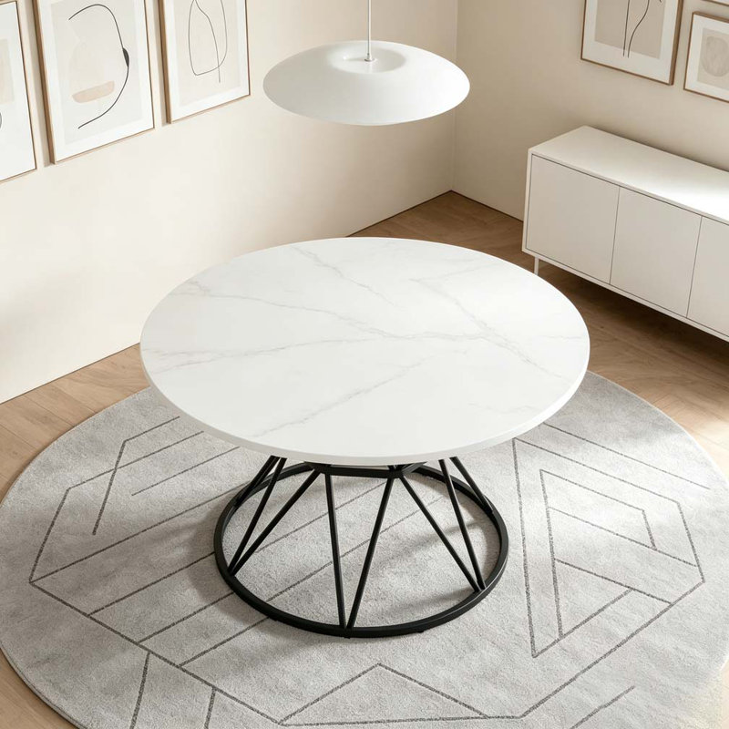 47.3" Dining Table, White+Black