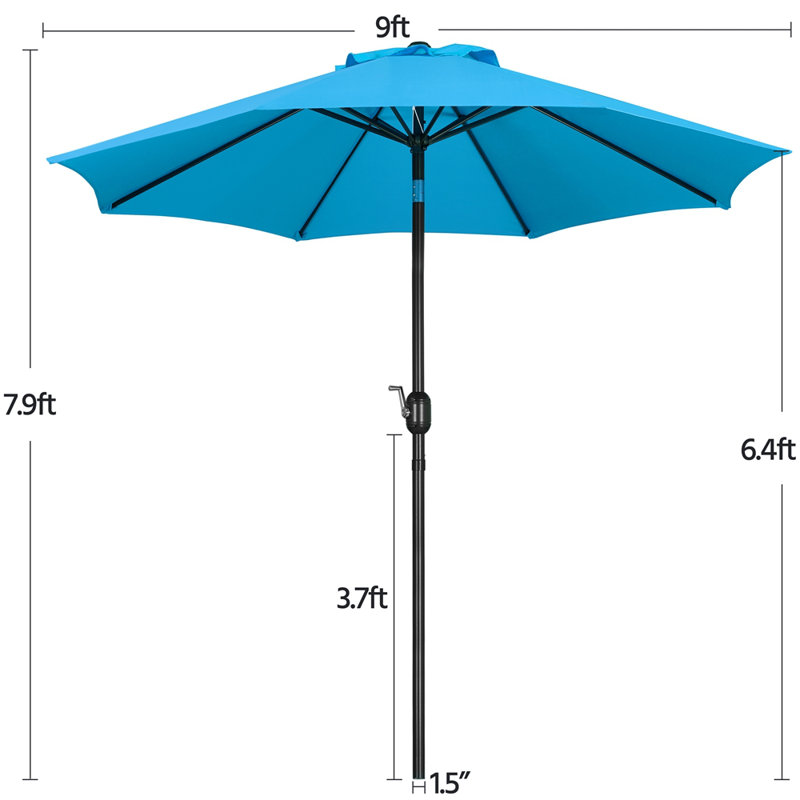 Parasol de marché 9pi avec bouton poussoir, Bleu ciel