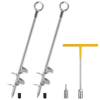 Heavy-duty 30" Screw-in Ground Anchors For Wind Protection, Solid Steel Spiral Anchor Kit With Drill Adapter For Outdoor Sheds, Canopies, Tents And Swing Sets