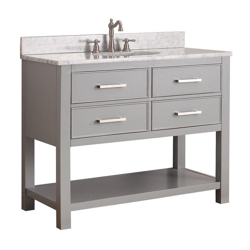 Brooks 43 in. Single Vanity, Carrera White Marble, Chilled Gray