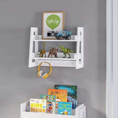RiverRidge Kids 2-Tier Ladder Bookshelf with Storage and Wall Hooks for Playrooms with open Shelves for Toy Storage - White by RiverRidge Home