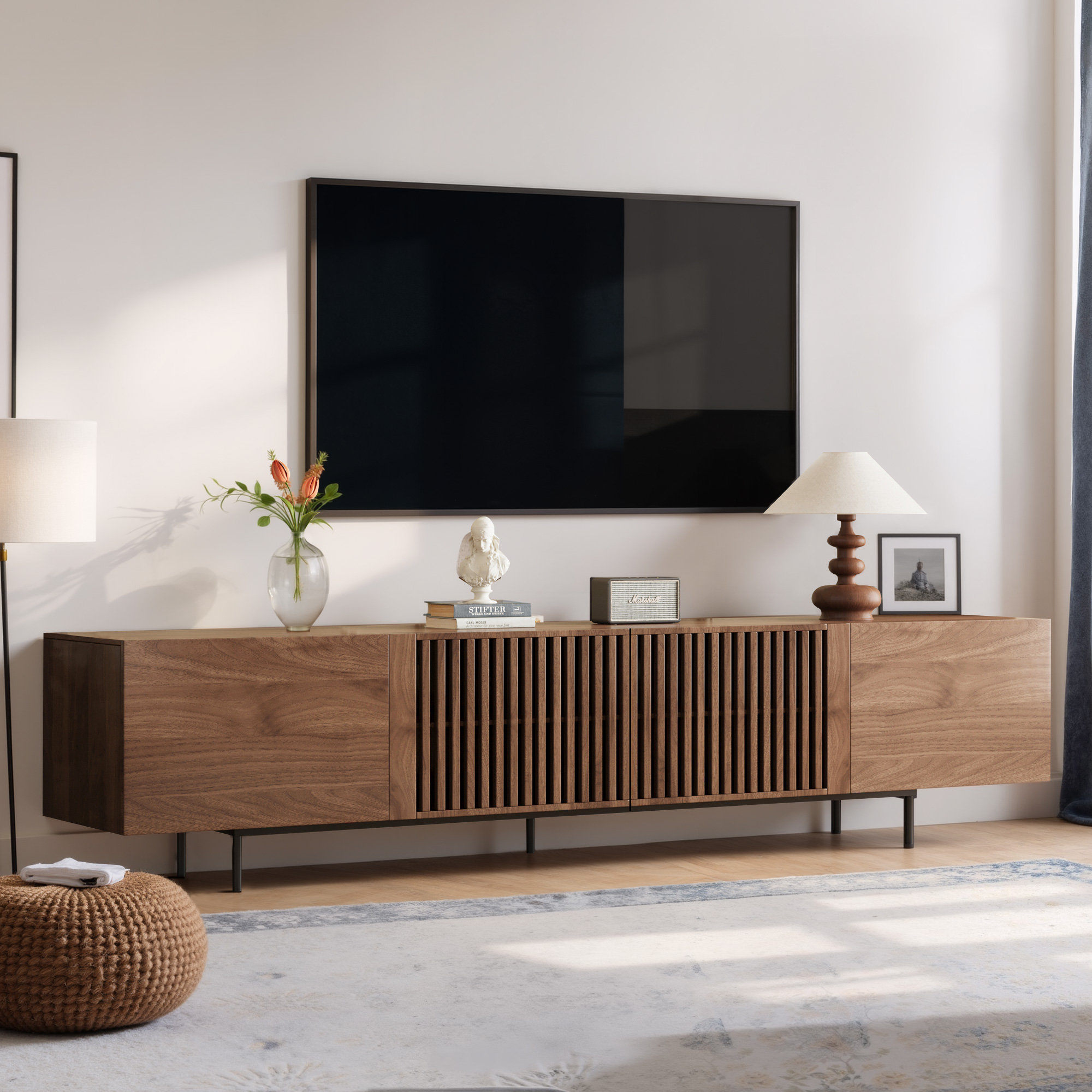 Medieval Modern TV Cabinet with Storage & Wire Holes