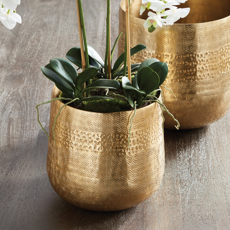 Emberlynn Metal Planter, Gold, 8" H x 8.25" W x 8.25" D