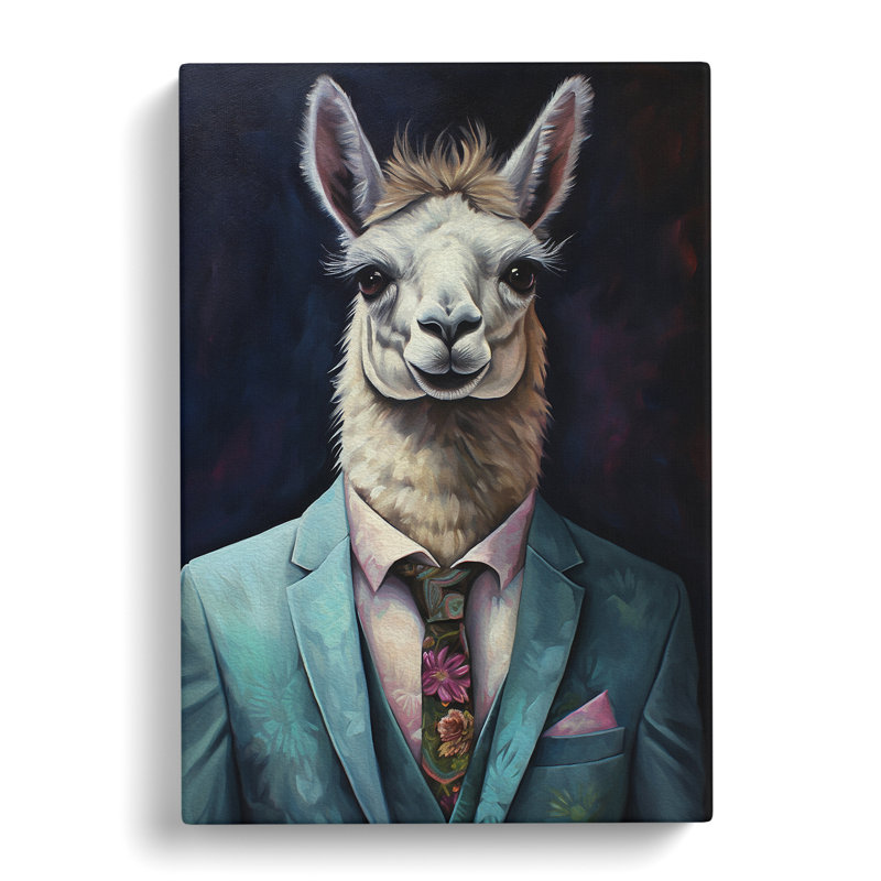 Llama In A Suit Painting No.4 - Single Picture Frame Print, 50cm H x 35cm W x 3cm D