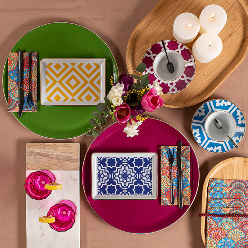 Morocco Flat Plate, Green, 32 Cm, Fuchsia