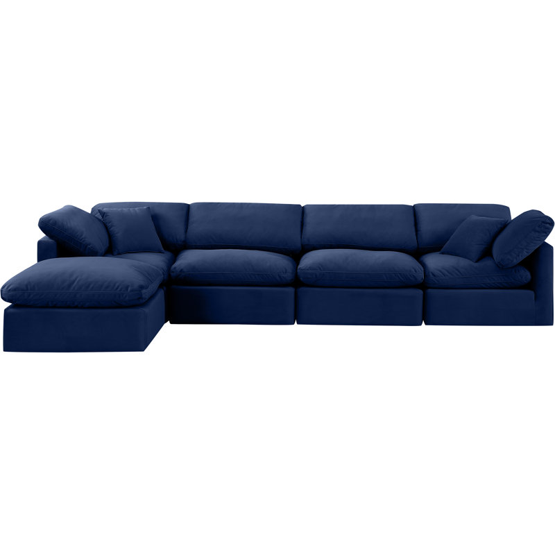 Itala Velvet L-Shaped Sectional Reversible, Navy Velvet