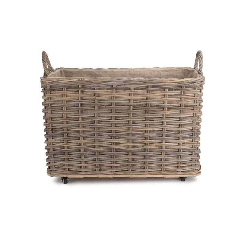 Wicker Rattan Wheeled Log Basket, 61cm H x 76cm W x 47cm D