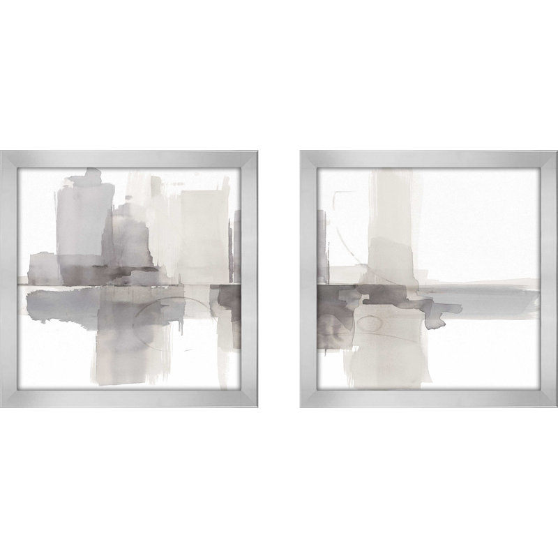 Improvisation II Gray Crop Framed On Paper 2 Pieces Set