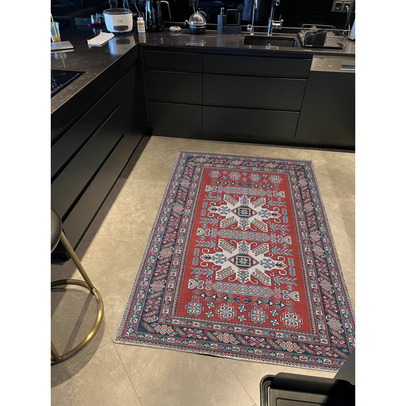 Tapis tissé à motif rétro, Rectangle 4 pi 7,12 po x 6 pi 6,74 po