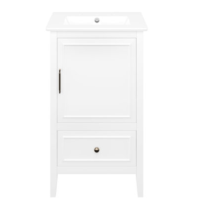20" Bathroom Vanity In White, Ceramic Sink, Storage Cabinet, Drawer, Adjustable Leveling, Silent Function White 20-inch With Door Shelf, Magnetic Door, Easy Assembly And Setup