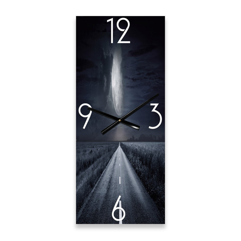Asphalte route sous la pleine lune nuageuse III - horloge murale nautique et côtière, Grand