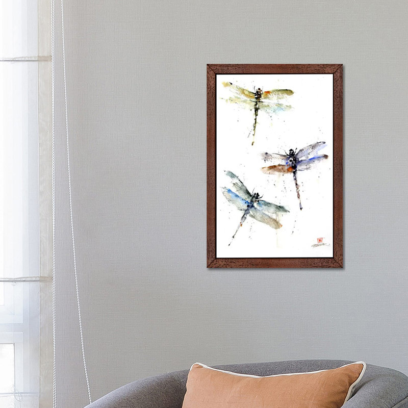 Dragonflies 1 Piece Painting on Canvas, 66.04 cm H x 45.72 cm W, Brown Framed