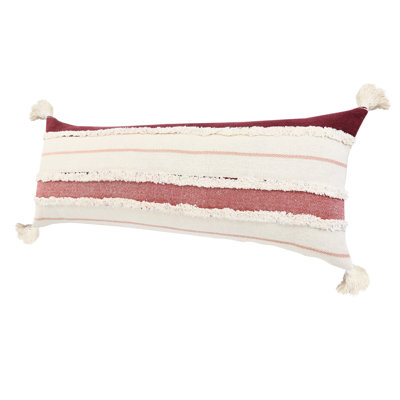 14" X 36" Blue And Off-White 100% Cotton Striped Zippered Pillow