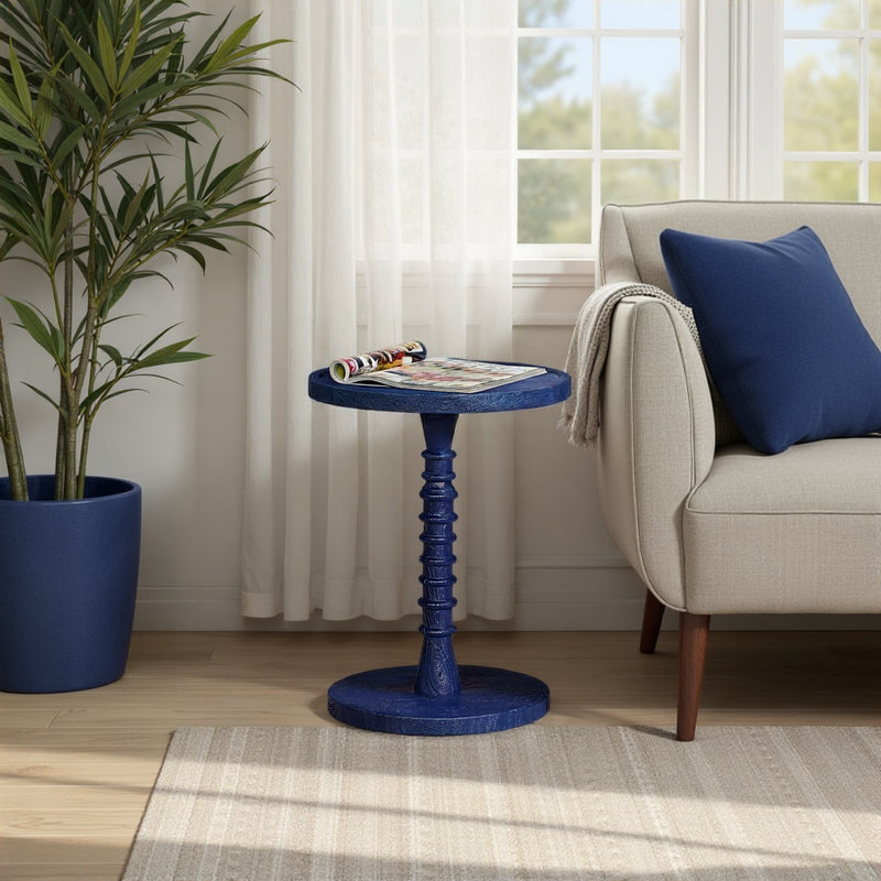 Madeline Threaded Drink Table Navy Blue, Navy Blue