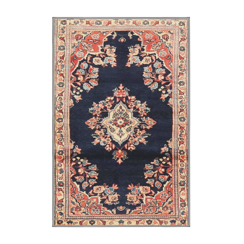 Tapis traditionnel rouge / noir Gintautas, Rectangle 5 pi x 7 pi