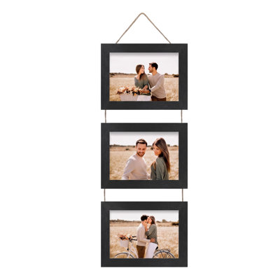 Collage de cadres photo suspendus, ensemble de 3 cadres muraux sur corde de jute