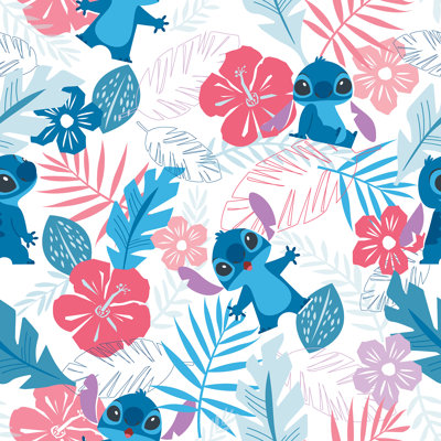 Papier peint à motif de fleurs tropicales Disney Stitch