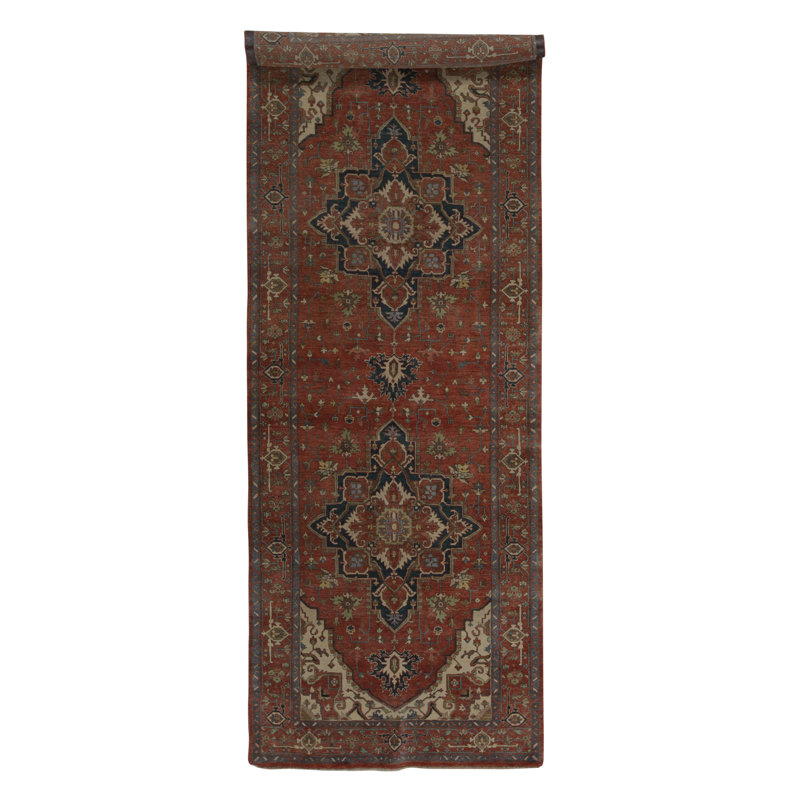 Tapis rouille / bleu / rose de haute qualité noué à la main Sino