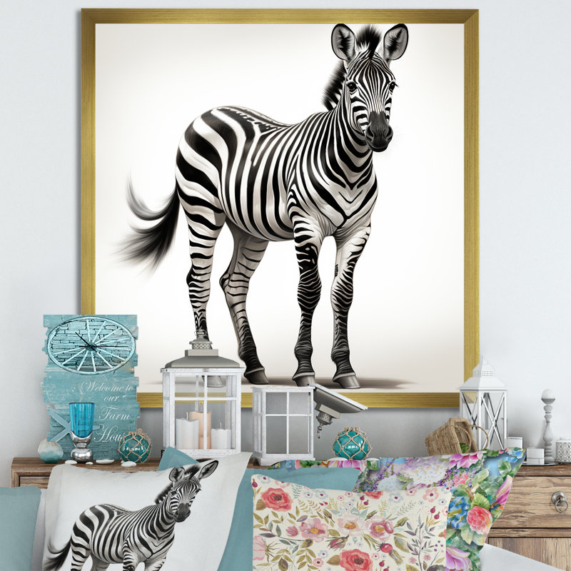 Minimalisme, zèbre, élégance - art mural animal zèbre, Cadre doré simple, H 30 po x l 30 po x P 1,5 po