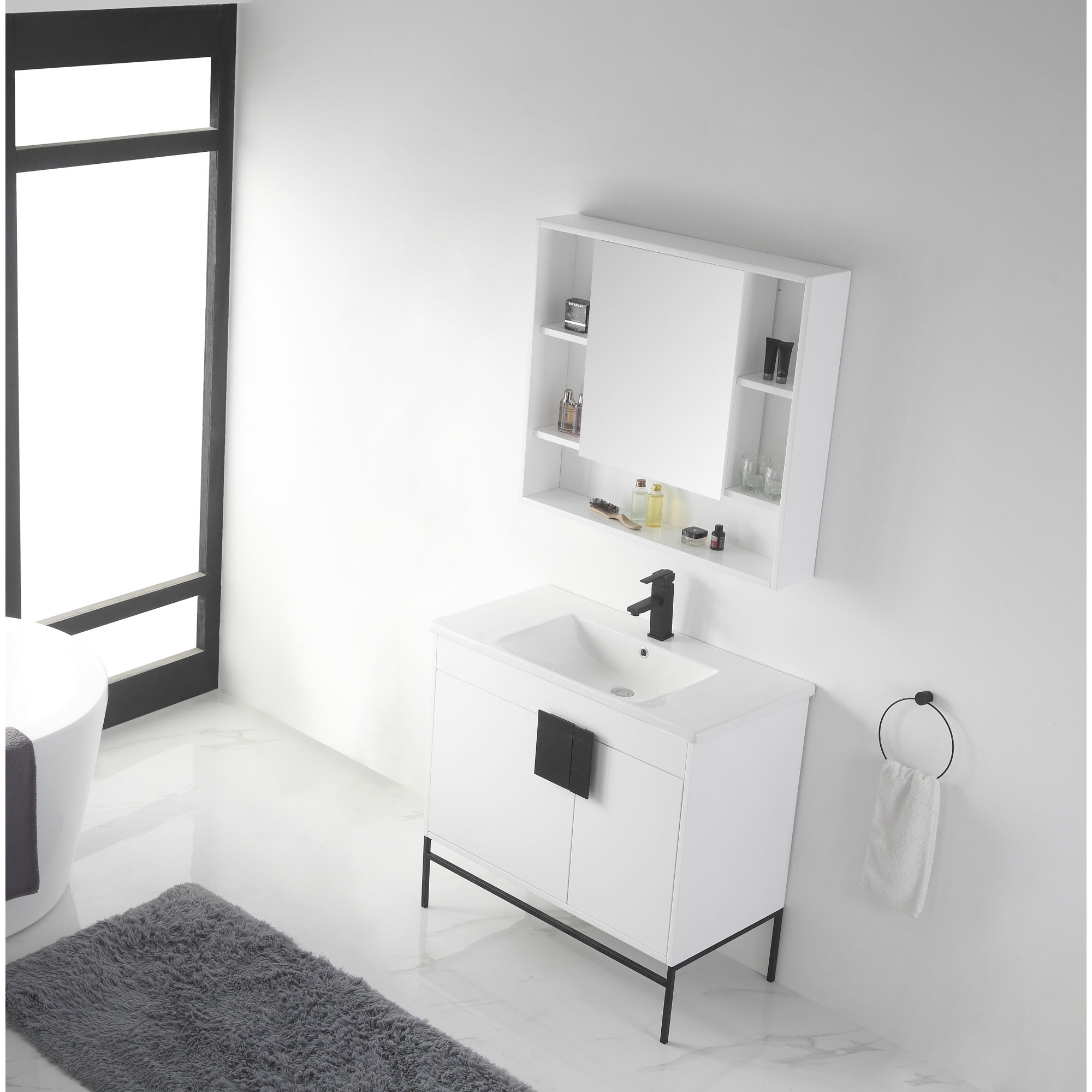 Maisie 36'' Single Bathroom Vanity, White, Black Matte
