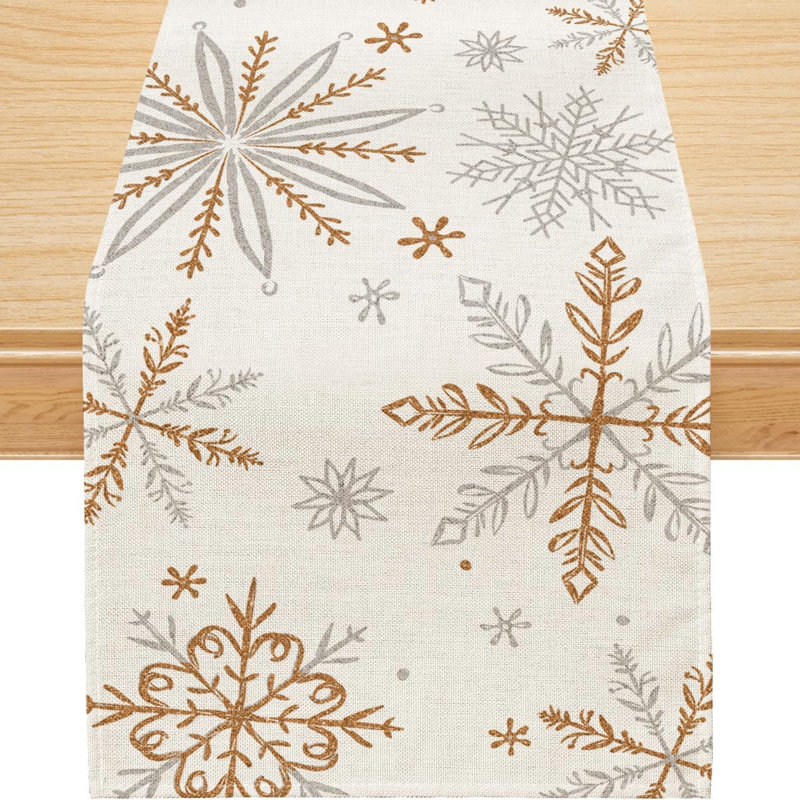 Chemin de table de Noël, décorations de flocon de neige, chemin de Noël en or blanc pour Noël, 60 po x 13 po