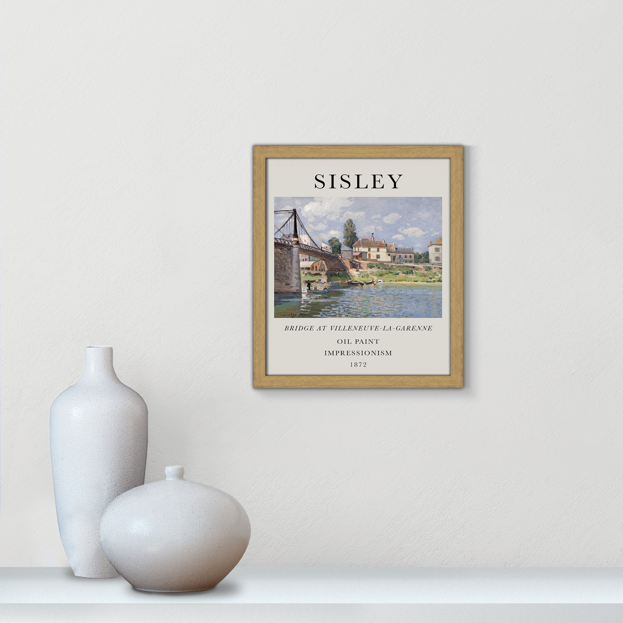 Old Masters Collection " The Bridge At Villeneuve " by Alfred Sisley, Natural Single Picture Frame, 15" H x 13" W x 0.75" D