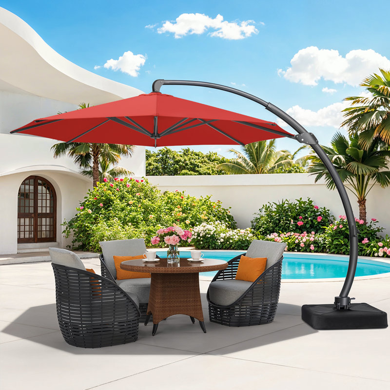 Parasol en porte-à-faux décalé en aluminium pour terrasse 11 pi Yoko, Rouge