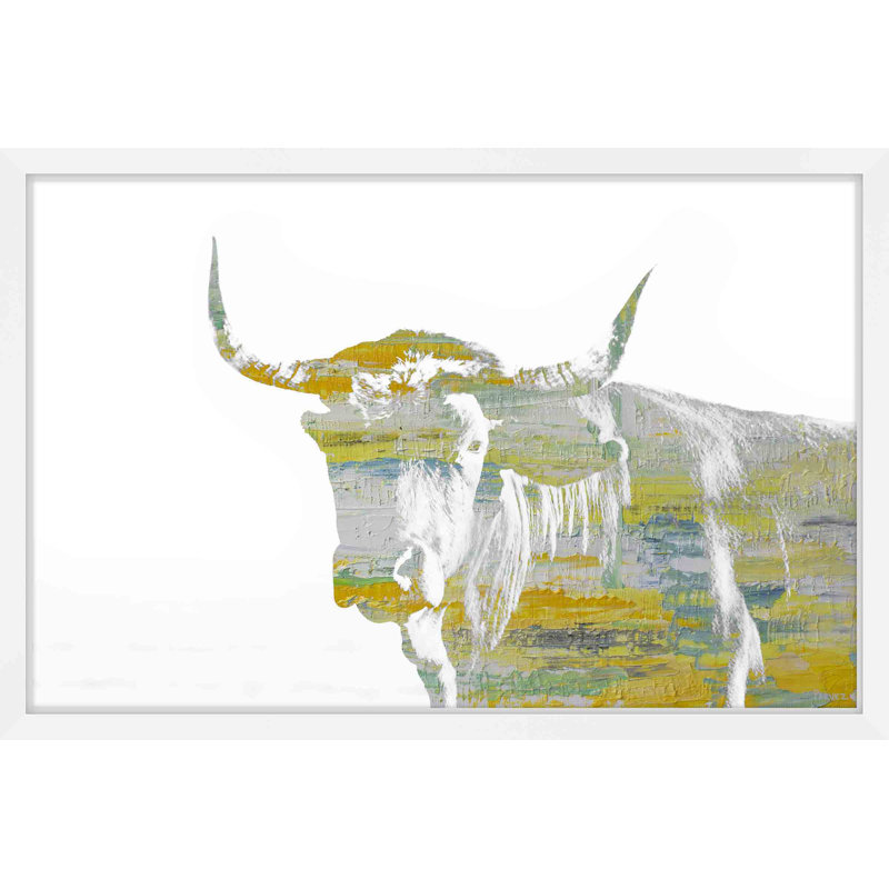 « Yellow Steer »-impression de peinture encadrée sur papier, H 16 po x l 24 po x 1,5 po