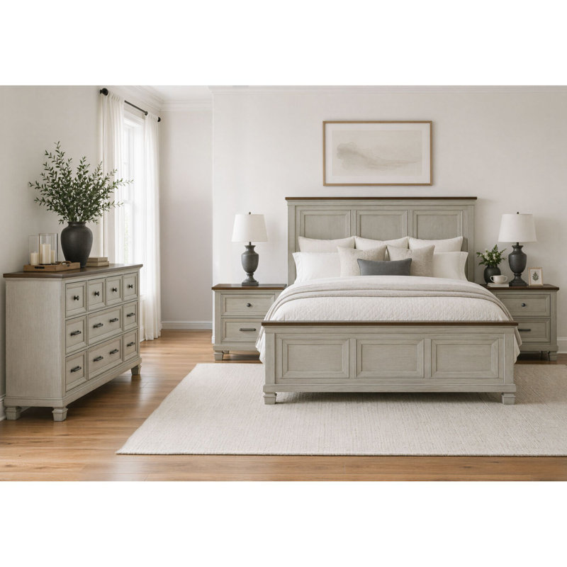 Ensemble de chambre avec très grand lit 4 pièces Luyster, 4 Pcs: Bed, Dresser, 2 Nightstands, Très grand