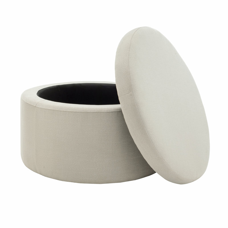 Gennero 18.11" W Round Fabric Storage Ottoman, Beige