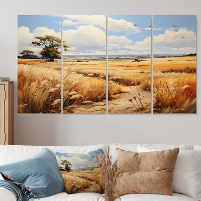 «Yellow Wheat Field Meadows II - Meadow», art mural 4 pièces