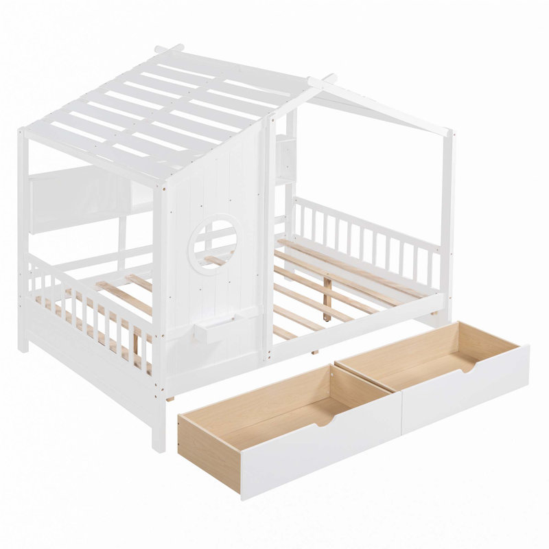 Lit maison en bois, Double, Blanc