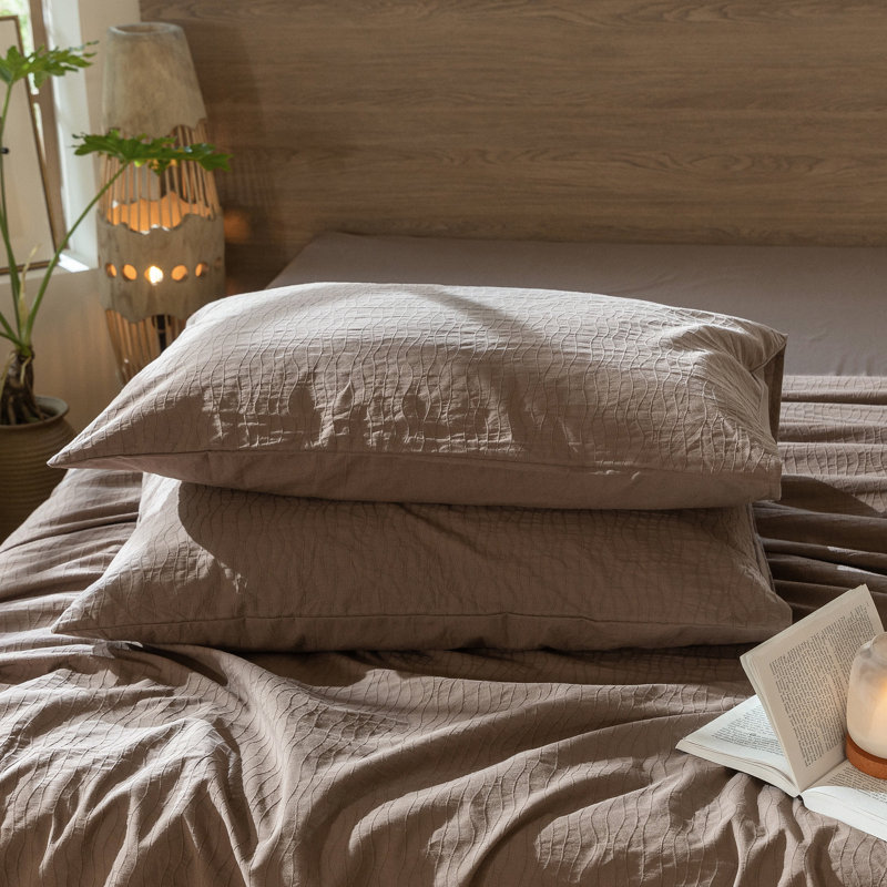 MooMee Wavy Striped Duvet Cover Set with Zipper Closure & 8 Corner Ties 100% Washed Cotton Linen Like Textured Breathable Lightweight
