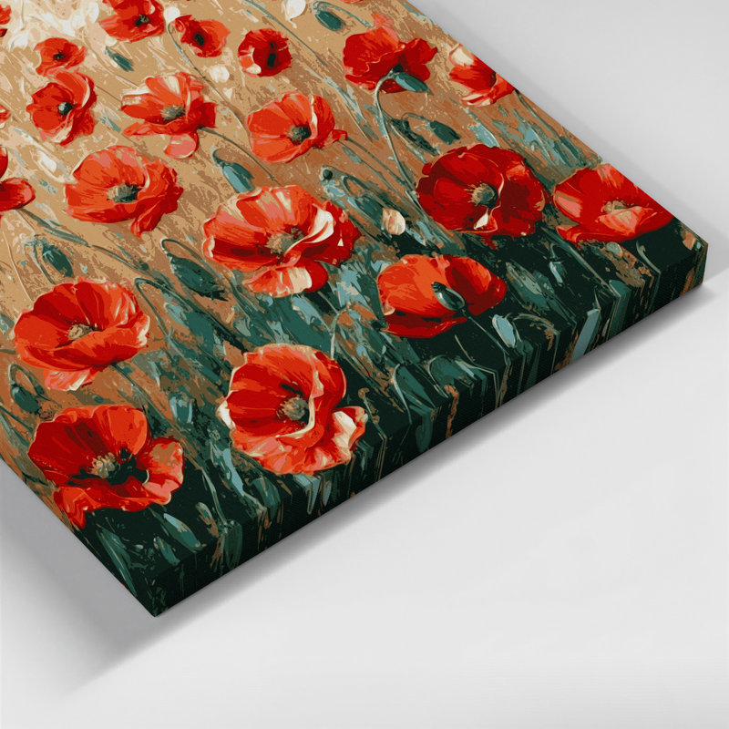 «Botanical Poppies», art mural sur toile brune, H 11 po x l 14 po