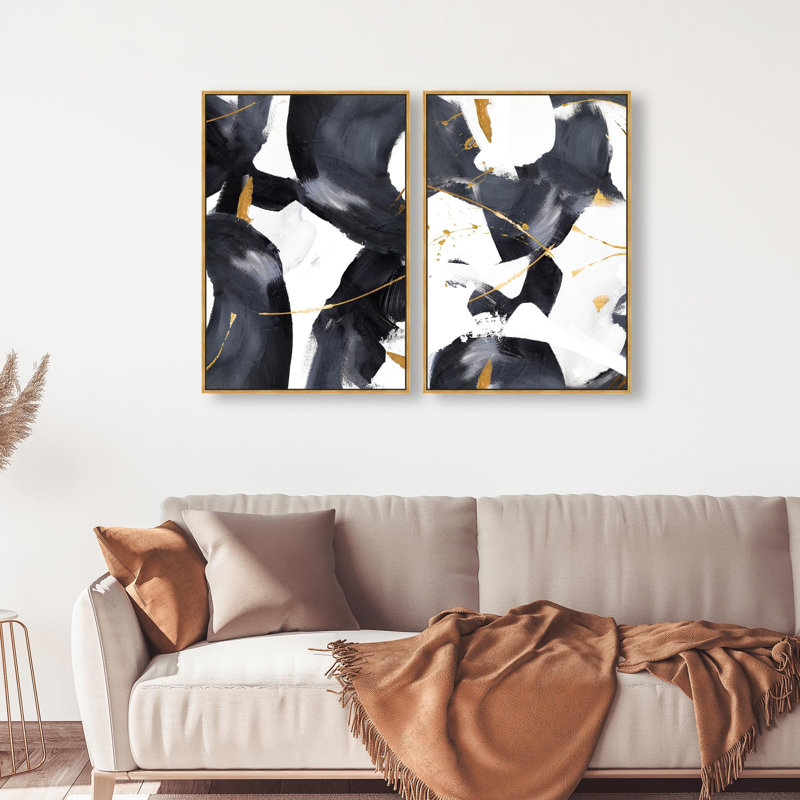 Oliver Gal Amani Set Abstract - Hand-Applied Leaf Framed Canvas Art, 46" H x 31" W, Gold