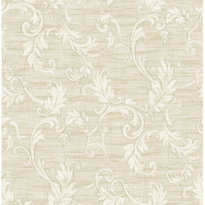 Seabrook Designs Metallic Parchment Darlene Leaf Scroll Unpasted Wallpaper