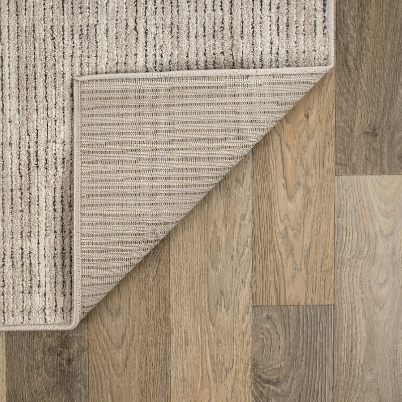 Tapis rayé beige texturé à rayures, Rectangle 5 pi x 7 pi