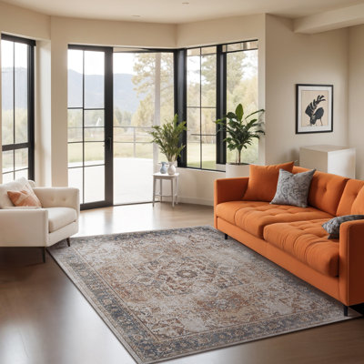 Saylor Machine Washable Traditional Boho Burnt Orange Runner Rug
