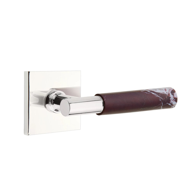 Ensemble de leviers d'intimité Emtek Select avec rosette carrée et tige en T, levier en marbre Rosso Levanto, Chrome poli