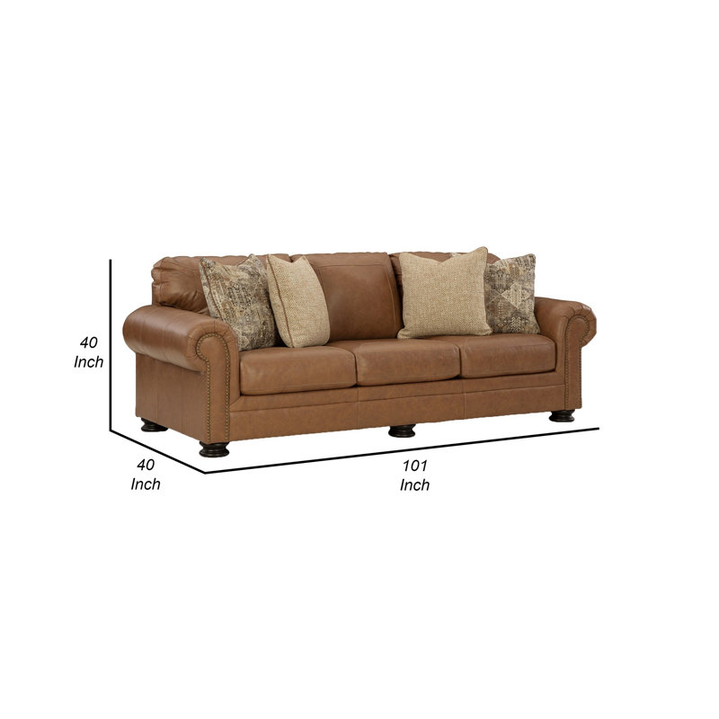 Sabeela Upholstered 101'' Sofa, Brown Genuine Leather