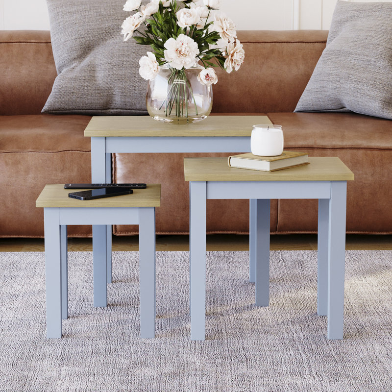 Analynn 3 Piece Nest of Tables, Oak, Grey
